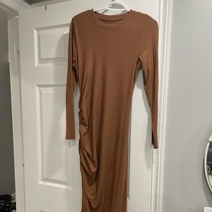 Nude ruched maxi dress